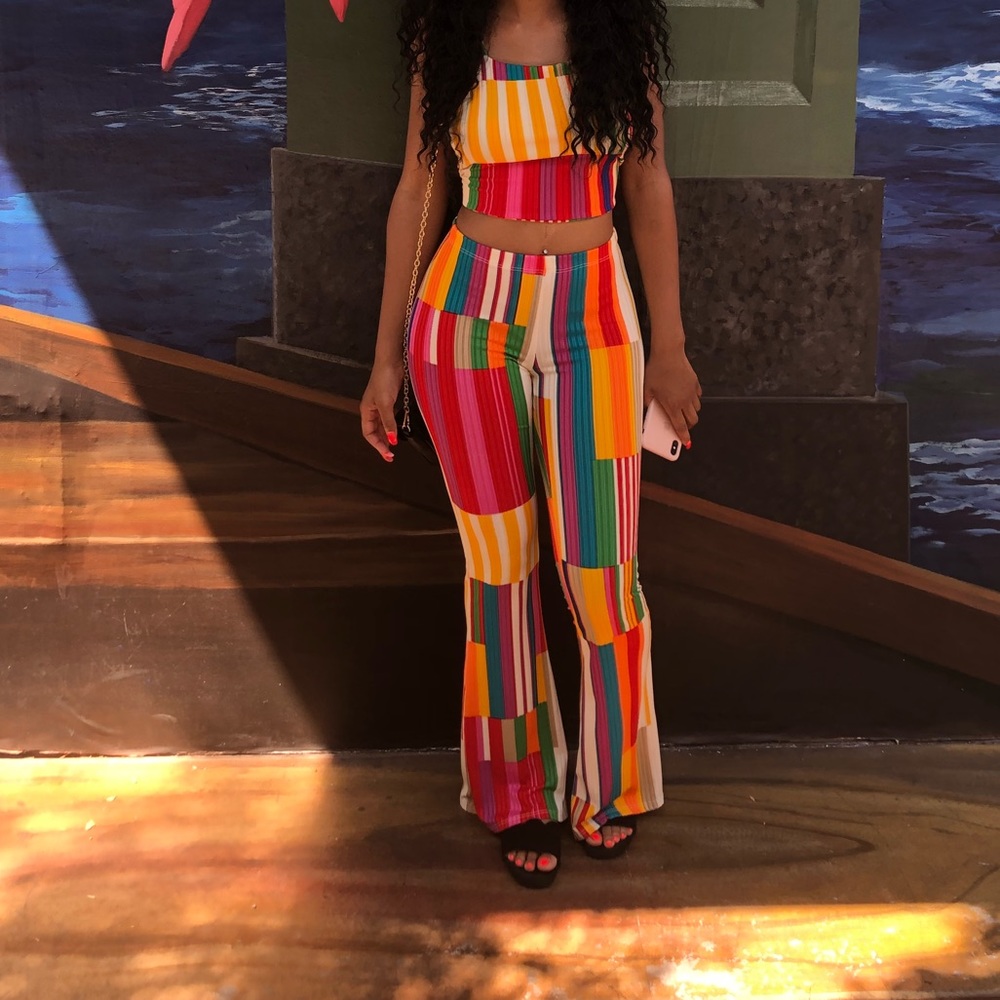 Two piece color block pant set